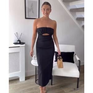 Zara Black Strapless Cut Out Midi / Maxi Dress Size Medium